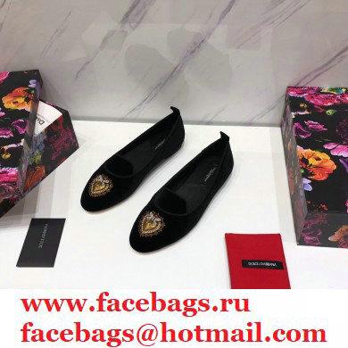 Dolce & Gabbana Velvet Devotion Loafers Slippers Black 2021